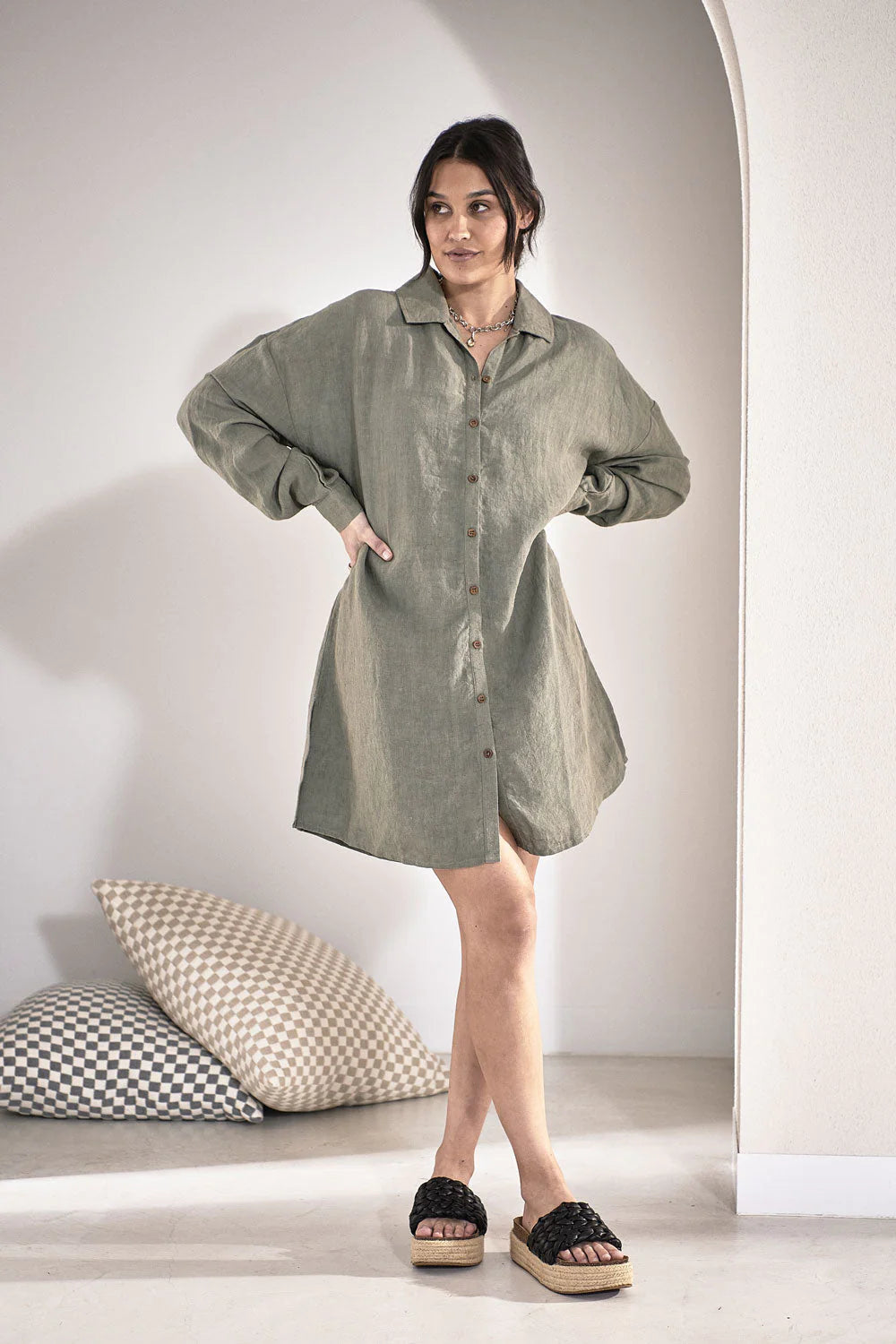 Fundamental Linen Shift Dress - Pistachio