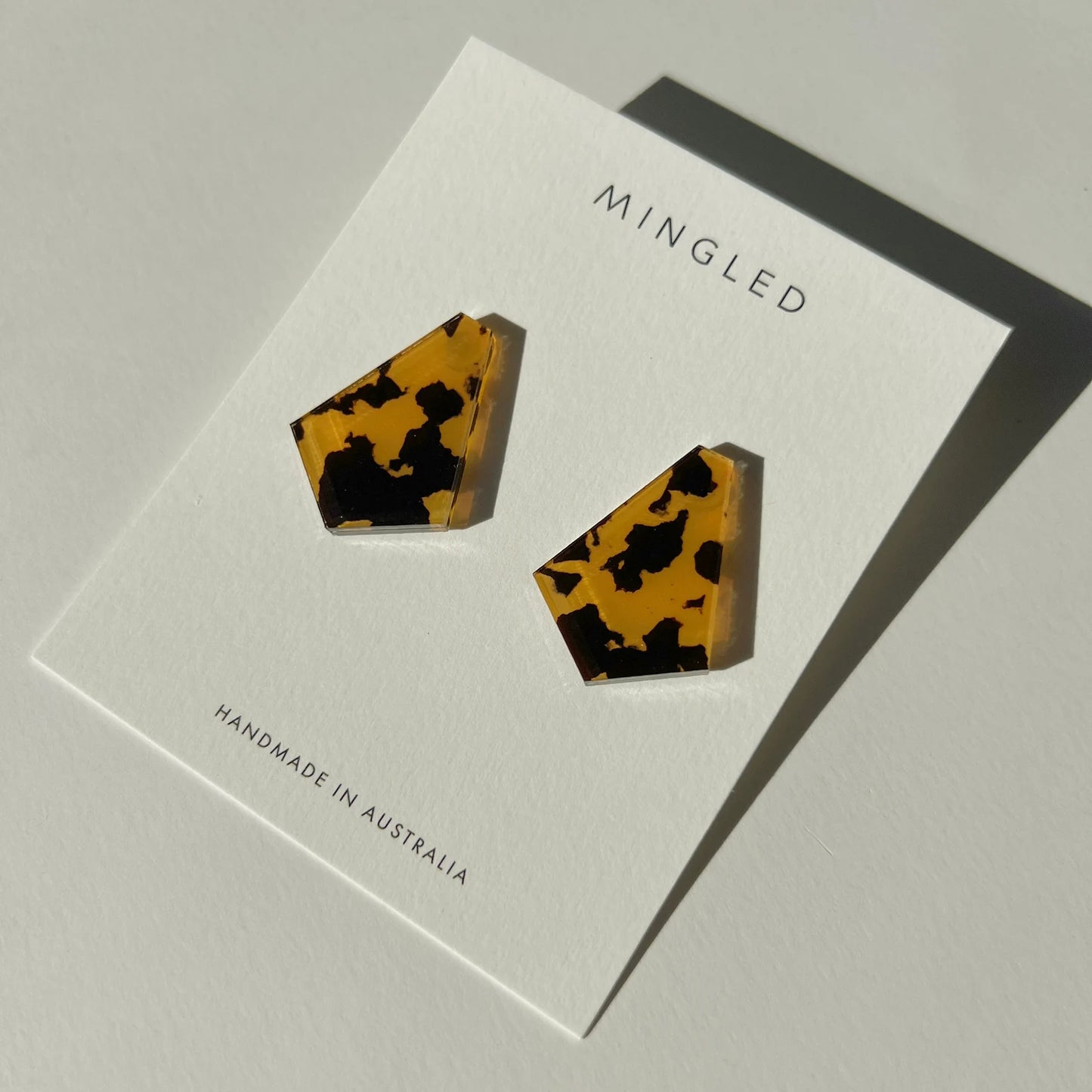 Geo Fan Statement Studs - Matte Black and Honey Tortie