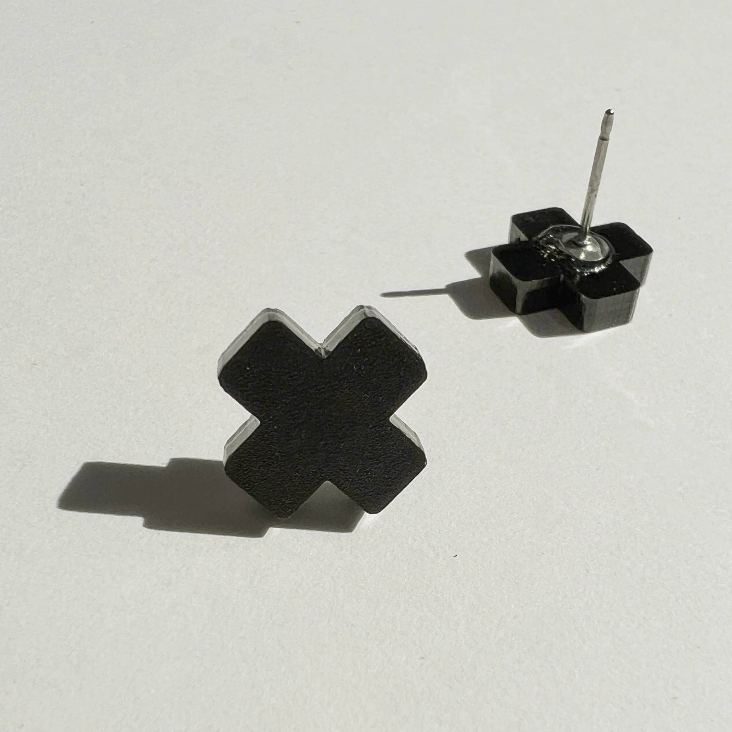 Black Cross Stud Earrings - Small Cross Earrings, Minimalist