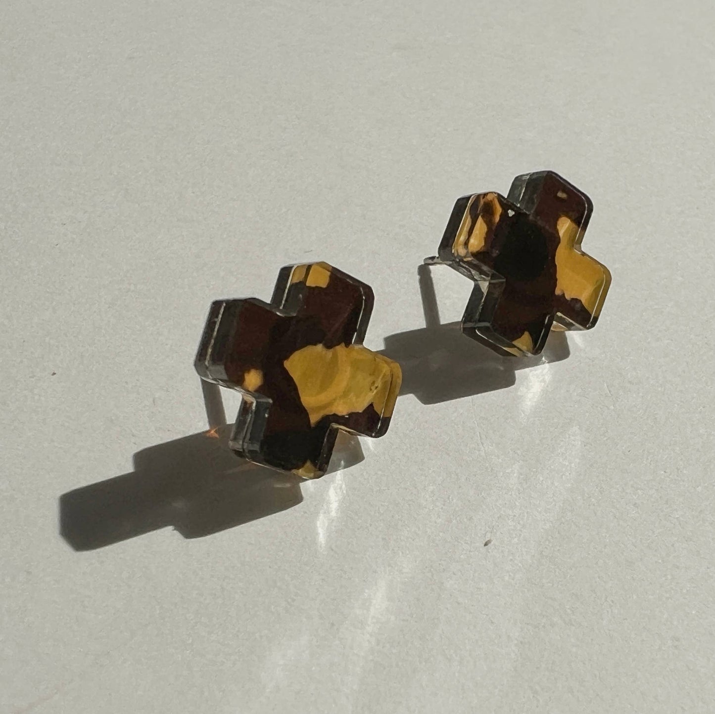 Tortoise Shell Cross Stud Earrings - Small Cross Earrings
