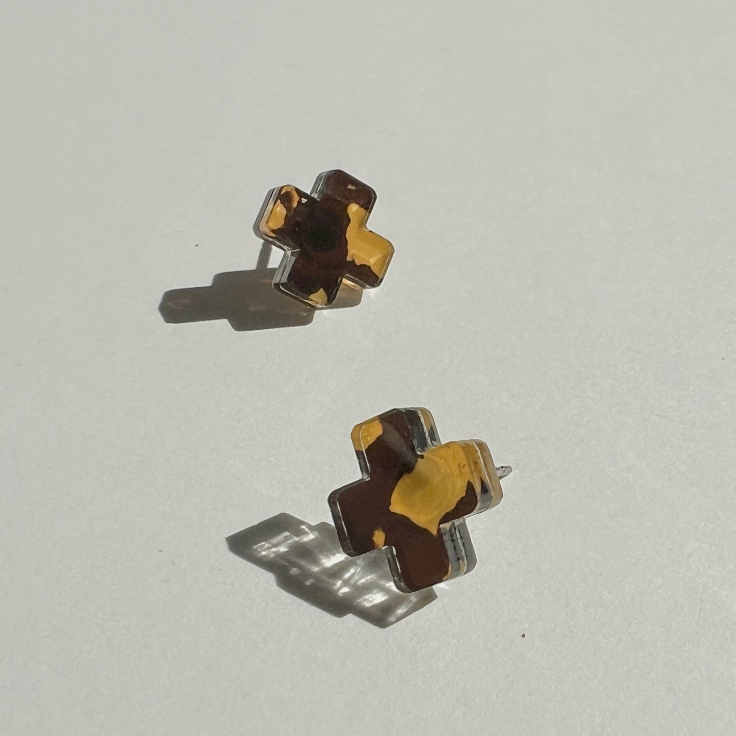 Tortoise Shell Cross Stud Earrings - Small Cross Earrings