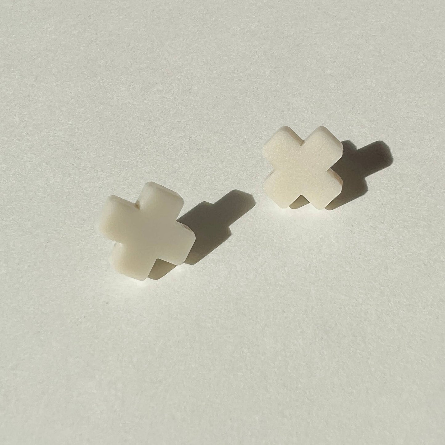 Beige Cross Stud Earrings - Small Cross Earrings, Minimalist