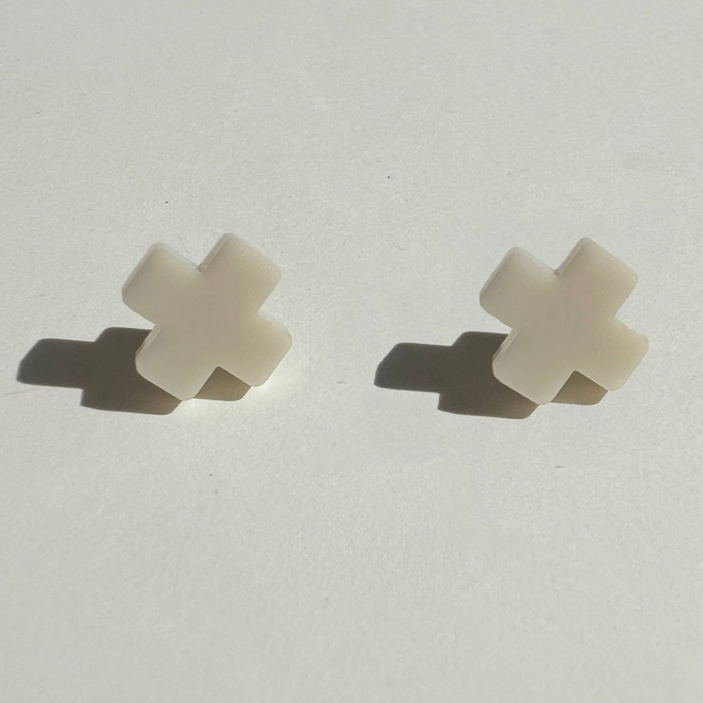 Beige Cross Stud Earrings - Small Cross Earrings, Minimalist