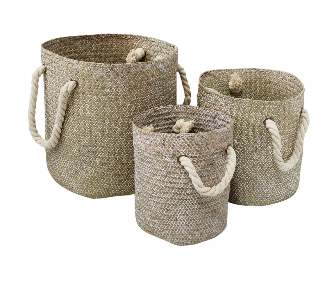 Rope handle woven baskets
